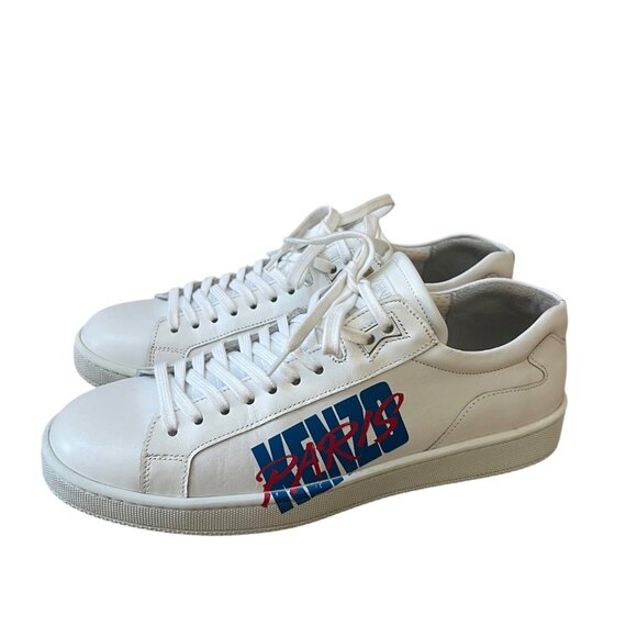 Kenzo Paris Size 40 Tennix Sneakers White Leather Women Logo Lace-up Low-top